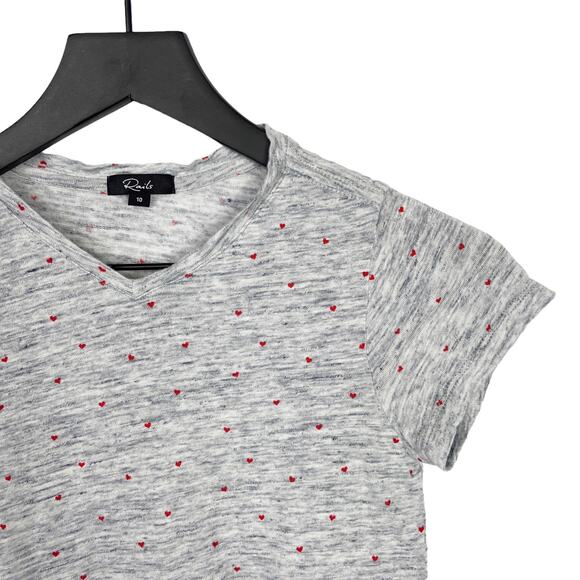 Rails Girls Linen T Shirt Top Heart Print Gray Red - Picture 3 of 5
